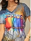Χαμηλού Κόστους Γυναικεία T-Shirts-Γυναικεία Μπλουζάκι Πουλί Καθημερινά Σαββατοκύριακο Στάμπα Βαθυγάλαζο Κοντομάνικο Βασικό Λαιμόκοψη V