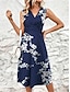 זול שמלות עם הדפס-בגדי ריקוד נשים פרחוני דפוס צווארון V שמלת מידי יומי פגישה (דייט) ללא שרוולים קיץ אביב