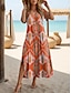 Χαμηλού Κόστους Print Φορέματα-Γυναικεία Σκίσιμο Στρογγυλή Ψηλή Λαιμόκοψη Μακρύ Φόρεμα Μάξι Φόρεμα Κοντομάνικο Καλοκαίρι