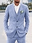 preiswerte Leinenanzüge-Weiß Himmelblau Dunkelblau Herren Hochzeit Leinenanzüge Suits Einfarbig 3-teiliges Set Reguläre Passform Einreiher - 2 Knöpfe 2024