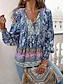 billige Bluser og skjorter til kvinner-Dame Skjorte Bluse Blomstret Blondér Trykt mønster Feriereise Strand Fritid Bohem Langermet V-hals Rosa Sommer