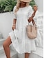 economico abiti semplici-Per donna Vestito bianco Vestito longuette Pizzo Collage Streetwear Informale A V Manica corta Bianco Colore