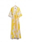 baratos vestido casual estampado-vestido de praia com espartilho estampado de flor amarela e cetim