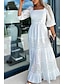 levne obyčejné šaty-Dámské Bílé krajkové svatební šaty Maxi šaty s rukávem Elegantní Do V Poloviční rukáv Bílá Světlá růžová Fialová Barva