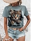 cheap Women&#039;s T-shirts-Women&#039;s T shirt Tee Animal Daily Weekend Print Blue Short Sleeve Fashion Round Neck 3D cat Summer