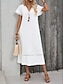 preiswerte schlichte Kleider-Damen Sommerkleid Weißes Spitzen-Brautkleid Midikleid Spitze Brautkleider schlicht V Ausschnitt Kurzarm Weiß Farbe