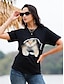 halpa Naisten T-paidat-Naisten T-paita Hauska t -paita Musta Valkoinen Kuvitettu Kissa Painettu Lyhythihainen Kausaliteetti Päivittäin Perus Pyöreä kaula-aukko Normaali 100% puuvilla 3D Cat S