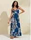 זול הדפס שמלת קז&#039;ואל-שמלת מקסי עם ציצית צולבת קדמית
