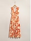 halpa printti rento mekko-Naisten Resort Wear Maksimekko Oranssi Hihaton Kukka Sido taakse Kevät kesä V kaula-aukko Rantaloma XS S M