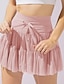 cheap Mini Skirt-Women&#039;s Skirt A Line Mini Skirts Ruffle Solid Colored Casual Daily Weekend Summer Nylon Basic Casual Apricot Black White Pink
