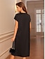 זול שמלות פשוטות-בגדי ריקוד נשים שמלה שחורה שמלה עם כיווץ במותן שמלת מידי כיס אלגנטית צווארון V ללא שרוולים שחור צבע