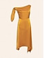 preiswerte Freizeitkleidung-Elegantes Midikleid für Damen, goldfarbenes Satin-Knoten-Taschentuchkleid, Cocktailparty, Hochzeitsgastkleid