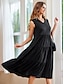 رخيصةأون فساتين عادية-نسائي فستان اسود فستان طويل متعدد الطبقات صلب كاجوال V رقبة بدون كم أسود اللون