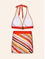 Недорогие дизайнерские купальники-удлиненный комплект бикини в полоску с вышивкой