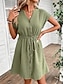 billiga enkla klänningar-Dam Vardagsklänning Mini klänning Spets Knapp Ledigt V-hals Kortärmad Grön Färg