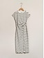 abordables Knit Dress-robe midi en tricot à manches courtes et à rayures en coton mélangé