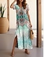 olcso Mintás ruhák-Női hétköznapi ruha Grafika Törzsi Split Hem V-alakú Maxiruha Boho Vakáció Rövid ujjú Nyár