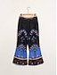 baratos calças femininas-calça larga com estampa floral botânica em cetim