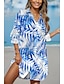 cheap Women&#039;s Blouses &amp; Shirts-Women&#039;s Shirt Blouse Leaf Button Print Vacation Long Sleeve Shirt Collar Blue Spring &amp;  Fall