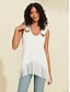 זול חולצות נשים-חולצה לבנה ללא שרוולים לנשים קיץ עם שולי ציצית עם צווארון V