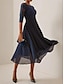 cheap Plain Dresses-Women&#039;s Swing Dress Midi Dress Chiffon Lace Ruffle Party Elegant V Neck Sleeveless Dark Blue Color