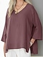 cheap Basic Women&#039;s Tops-Shirt Blouse Women&#039;s Wine Brown Gray Plain Split Street Daily Fashion V Neck Loose Fit S