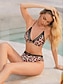 olcso Bikiniszettek-Női Szabályos Fürdőruha Bikini 2 darab Fürdőruha Csipke Állat V-zsinór Tropikus Strandruházat Fürdőruhák