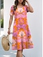 Χαμηλού Κόστους Print Φορέματα-Γυναικεία Στάμπα Στρογγυλή Ψηλή Λαιμόκοψη Μίντι φόρεμα Κοντομάνικο Καλοκαίρι