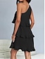 Χαμηλού Κόστους απλά φορέματα-Γυναικεία Φόρεμα Μίνι φόρεμα Με Βολάν Ημερομηνία Διακοπές Κομψό στυλ street Καθημερινό Ένας Ώμος Αμάνικο Μαύρο Λευκό Ανθισμένο Ροζ Χρώμα