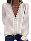 baratos Tops básicos de mulher-Camisa Social Blusa Mulheres Preto Branco Rosa Tecido Renda Rua Diário Moda Decote V Normal S