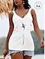 abordables T-shirts Femme-Hauts d&#039;été pour femmes, 100% coton, libellule, quotidien, week-end, blanc, sans manches, col en v classique, printemps &amp; été