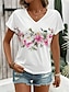 billige T-skjorter til kvinner-Dame T skjorte Stripet Daglig Trykt mønster Hvit Kortermet Mote V-hals Sommer