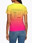 baratos T-Shirts de mulher-Camiseta feminina carta diária arco-íris gradiente manga curta elegante gola redonda verão dia das mães