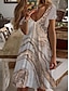 olcso Mintás ruhák-Női hétköznapi ruha Ombre Virágos Nyomtatott V-alakú Midi ruha Stílusos Napi Randi Rövid ujjú Nyár