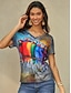 cheap Women&#039;s T-shirts-Women&#039;s T shirt Tee Bird Print Daily Weekend Basic Short Sleeve V Neck Royal Blue