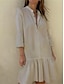 Χαμηλού Κόστους σχέδιο βαμβακερά &amp; λινά φορέματα-Γυναικεία Λευκό φόρεμα Φόρεμα πουκαμίσα Καθημερινό φόρεμα Μίντι φόρεμα Με Βολάν Κουμπί Βασικό Καθημερινά Όρθιος Γιακάς 3/4 Μήκος Μανικιού Καλοκαίρι Άνοιξη Μαύρο Λευκό Σκέτο
