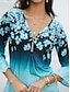 ieftine Bluze &amp; Cămăși Damă-Pentru femei Cămașă Bluză Floral Gradient de culoare Concediu Buton Imprimeu Roz Îmbujorat Lungime Manșon 3/4 De Bază Neon &amp; Luminos Rotund