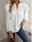 cheap Basic Women&#039;s Tops-Shirt Lace Shirt Blouse Women&#039;s Black White Yellow Plain Lace Ruffle Street Daily Basic Modern V Neck Regular Fit S