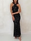 cheap Party Dresses-Women&#039;s Black Dress Party Maxi Dress Backless Vacation Elegant Sparkle Sequins Halter Neck Sleeveless Summer Spring