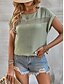 abordables Chemises-Femmes Chemises inspirées du lin T-shirt en dentelle Uni Mode Manche Courte Col ras du cou Hauts Réguliers Vacances Quotidien Dentelle Noir Bleu Marron Vert Kaki Été