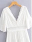 olcso sima ruhák-Női Fehér ruha Maxiruha Sleeve-vel Vakáció Elegáns V-alakú Féhosszú Fehér Szín