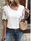 preiswerte Blusen und Hemden für Damen-Damen Bluse Spitze Weiß Kurzarm V Ausschnitt Sommer