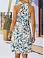 cheap Print Dresses-Women&#039;s Slip Dress Floral Print Halter Neck Mini Dress Sleeveless Summer