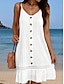 cheap Plain Dresses-Women&#039;s White Dress Slip Dress Mini Dress Lace Button Elegant Bohemia V Neck 3/4 Length Sleeve White Color