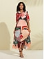 voordelige casual jurkje met print-casual maxi-jurk van satijn met menselijk gezicht