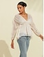 cheap Shirts,Tops &amp; Blouses-Women&#039;s Blouse Chiffon Modern Striped Plaid V Neck Bolero Top Spring Summer