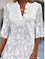 abordables vestidos sencillos-Mujer Vestido blanco Mini vestido Encaje Botón Vacaciones Ropa de calle Casual cuello partido Manga 3/4 Blanco Color