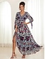 Χαμηλού Κόστους Print Φορέματα-Γυναικεία Σιφόν Φόρεμα σε γραμμή Α Φλοράλ Με Βολάν Φιόγκος Λαιμόκοψη V Φουσκωτό Μανίκι Μακρύ φόρεμα Μπόχο Πάρτι Κοντομάνικο Καλοκαίρι