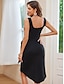 voordelige effen jurken-Dames Zwarte jurk Halflange jurk Katoen Met ruches Vakantie Streetwear U-hals Mouwloos Zwart Kleur