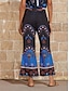 Недорогие женские брюки-атласные расклешенные брюки с цветочным ботаническим принтом